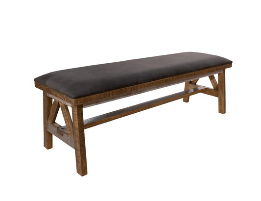 Loft Brown Solid Pine Wood Bench - Grey Fabric Upholstery