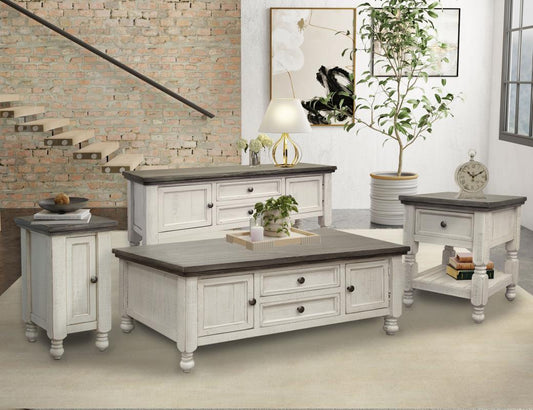 1 Drawer End Table - Farmhouse Chic Solid Pine Wood Design