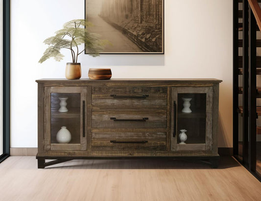 3 Drawer 2 Door Buffet | Loft Brown Pine Wood Collection