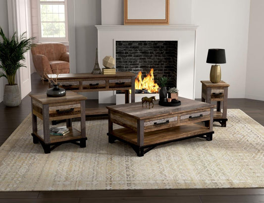 1 Drawer Chairside Table - Loft Brown Pine Wood Collection