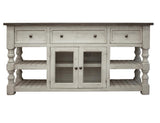 3 Drawer 2 Glass Doors 70" TV Stand | Farmhouse Stone Collection
