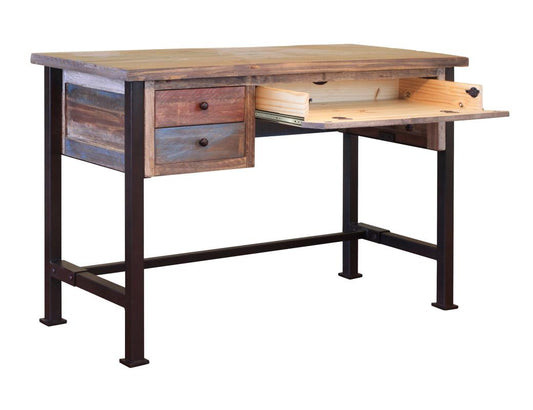 3 Drawer Desk - Rustic Antique Multicolor Solid Pine Wood