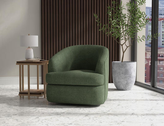 Wooden Frame Metal Base 360 Swivel Accent Chair | Modern Comfort