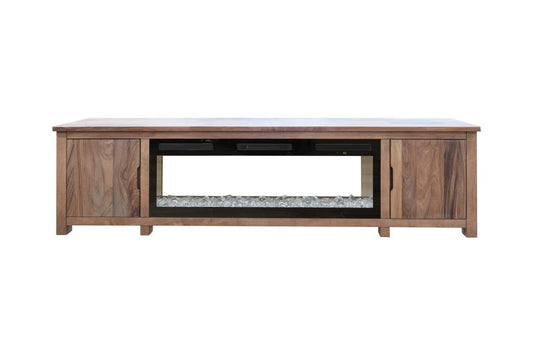 Natural Parota 93" Electric Fireplace TV Stand - Elegant Design