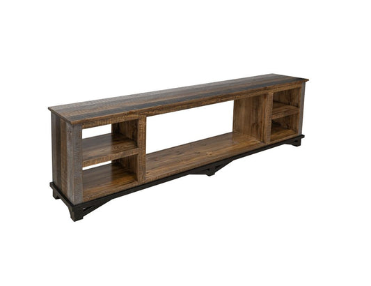 Loft Brown Electric Fireplace TV Stand | Pine Wood & Iron