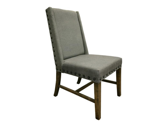 Loft Brown Wooden Dining Chair - Solid Pine with Grey Upholstery