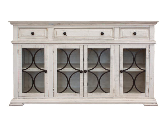 4 Glass Doors 3 Drawers Console - Solid Pine Wood Bonanza