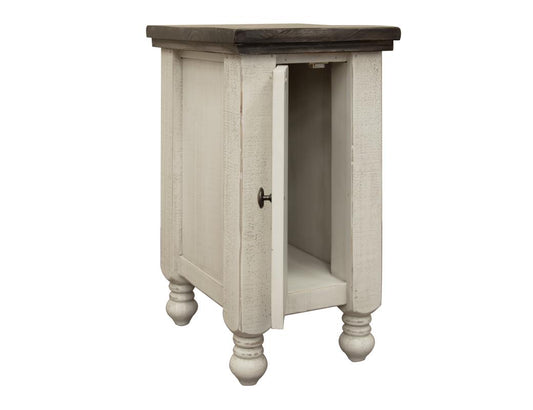 1 Door Chairside Table - Farmhouse White Pine Wood Storage