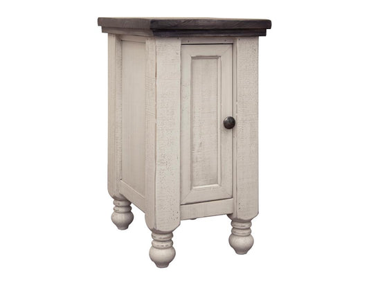 1 Door Chairside Table - Farmhouse White Pine Wood Storage