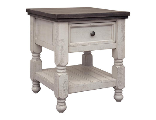 1 Drawer End Table - Farmhouse Chic Solid Pine Wood Design