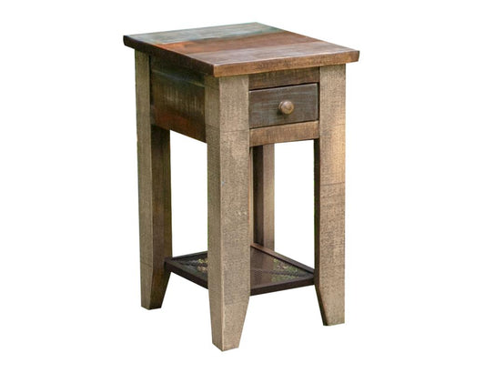 1 Drawer Chairside Table | Rustic Antique Multicolor Pine