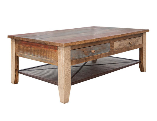 4 Drawer Cocktail Table - Rustic Antique Multicolor Pine