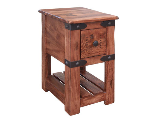 1 Drawer Chairside Table - Parota Wood with Metal Details