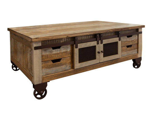 8 Drawer 4 Doors Cocktail Table - Antique Solid Pine Wood