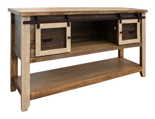 4 Drawer 2 Doors Sofa Table - Antique Solid Pine Wood
