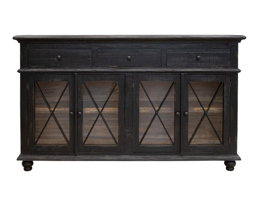 3 Drawer 4 Doors 70" Vintage Console - Weathered Black