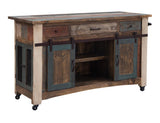 3 Drawer Kitchen Island with Sliding Doors | Rustic Antique Design