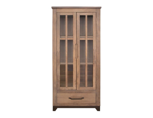 2 Glass Door 1 Drawer Cabinet - Natural Parota Display Vitrine
