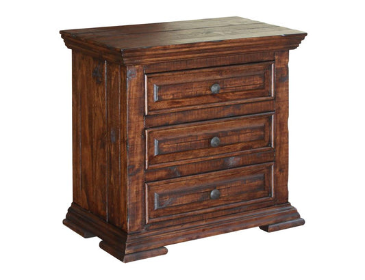 3 Drawer Nightstand | Terra Collection Solid Pine Wood Deep Brown