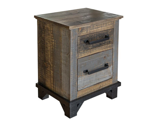 2 Drawer Nightstand - Loft Brown Pine Wood with Iron Hardware
