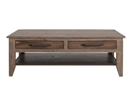 4 Drawer Cocktail Table with Shelf | Natural Teca Wood Design