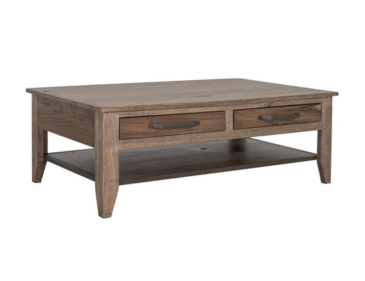 4 Drawer Cocktail Table with Shelf | Natural Teca Wood Design