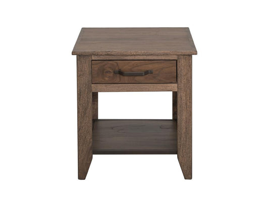 1 Drawer 1 Shelf End Table - Natural Teca Wood & Metal Design