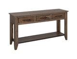 3 Drawer 1 Shelf Sofa Table | Natural Teca Wood & Metal Design