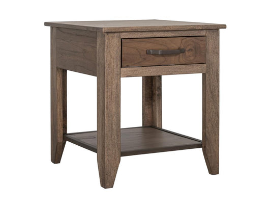 1 Drawer 1 Shelf End Table - Natural Teca Wood & Metal Design