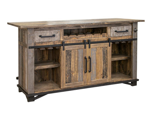 2 Drawer 2 Doors Bar | Loft Brown Pine Wood Hand-Stained