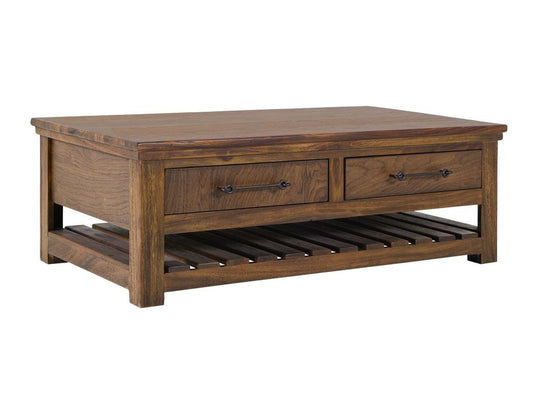 4 Drawer Walnut Cocktail Table with Wheels | Modern Coffee Table