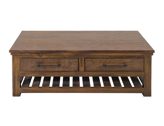 4 Drawer Walnut Cocktail Table with Wheels | Modern Coffee Table