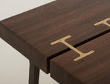 Walnut Live-Edge Parota Wood Sofa Table with Gold Metal Inlays