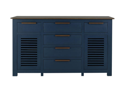 6 Drawer 2 Door Blue Buffet with Brown Top | Bonfire Storage