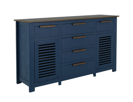 6 Drawer 2 Door Blue Buffet with Brown Top | Bonfire Storage