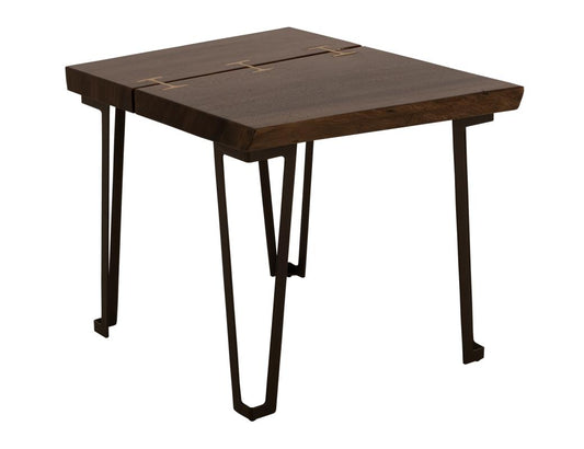 Walnut Live-Edge Parota Wood End Table with Gold Metal Inlays