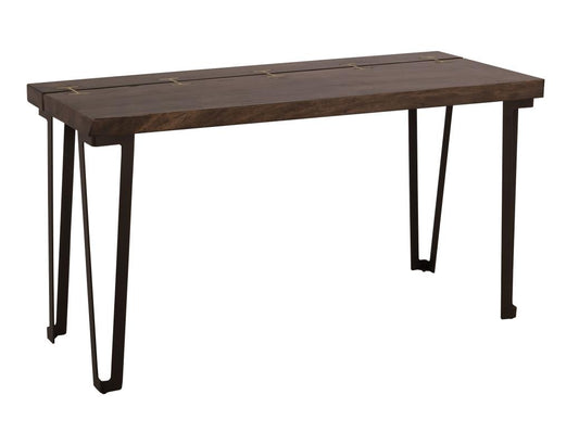 Walnut Live-Edge Parota Wood Sofa Table with Gold Metal Inlays
