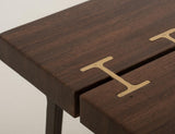 Walnut Live-Edge Parota Wood End Table with Gold Metal Inlays
