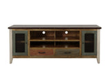 2 Drawer 2 Iron Mesh Doors 76" Rustic TV Stand - Antique Pine