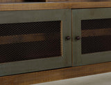 3 Drawer 2 Iron Mesh Doors TV Stand - Rustic Pine Wood