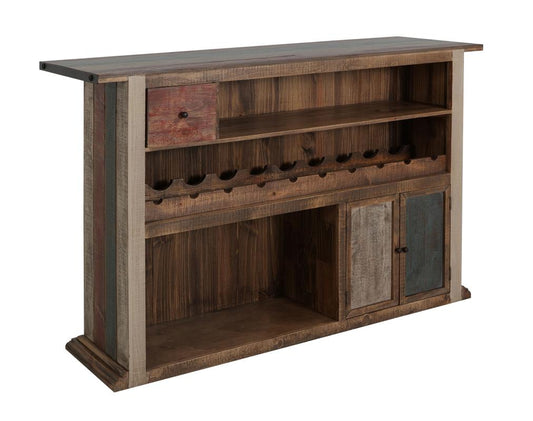 1 Drawer 2 Door Rustic Bar - Antique Multicolor Solid Pine
