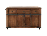 3 Drawer 4 Doors Parota Wood Kitchen Island with Metal Details