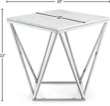 Skyler Contemporary End Table with Genuine Marble Top & Stylish Chrome Stainless Steel Base