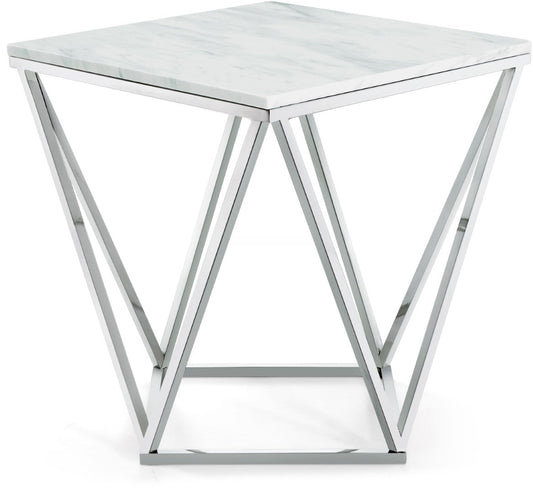 Skyler Contemporary End Table with Genuine Marble Top & Stylish Chrome Stainless Steel Base