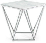 Skyler Contemporary End Table with Genuine Marble Top & Stylish Chrome Stainless Steel Base