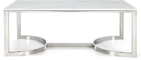 Copley Contemporary Coffee Table with Marble Veneer & Chrome Base - Modern Living Room Design