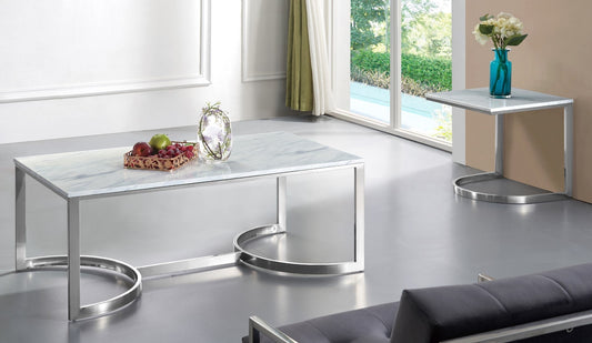 Copley Contemporary Marble Veneer End Table with Chrome Base - Stylish, Durable, Modern Design