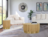 Acacia End Table with Rich Wood Grain and Gold Metal Base for a Modern Contemporary Look