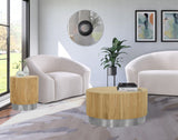 Acacia End Table with Rich Wood Grain and Gold Metal Base for a Modern Contemporary Look