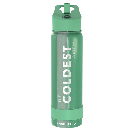 Sports Water Bottle Green Aurora Glitter